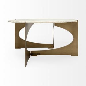 Reinhold 48x30 Oval Marble Top Gold Metal Base Coffee Table