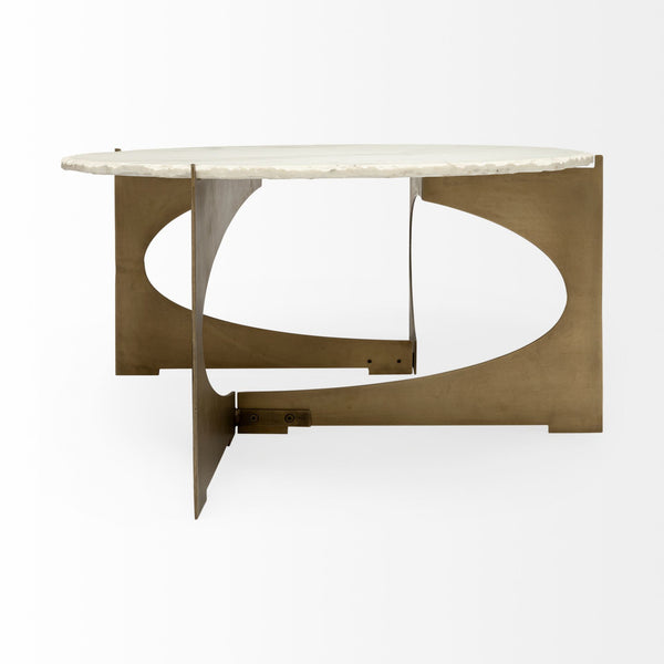 Reinhold 48x30 Oval Marble Top Gold Metal Base Coffee Table