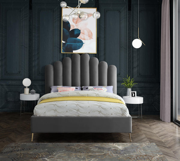Anita Full Bed In Grey Velvet