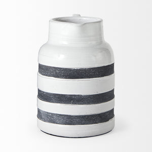 Harmon II  Large White w/ Charcoal Stripes Ceramic Jug