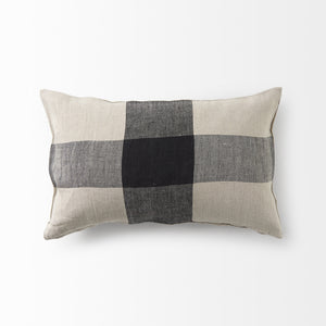 Raquel 13L x 21W Beige and Black Fabric Plaid Decorative Pillow Cover