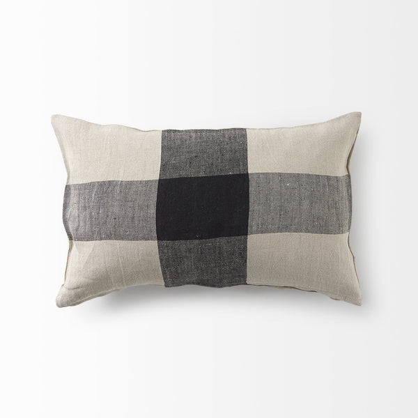 Raquel 13L x 21W Beige and Black Fabric Plaid Decorative Pillow Cover