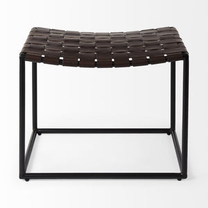 Clarissa 22.0L x 16.0W x 16.5H Brown Leather Woven Seat W/ Black Metal Frame Stool