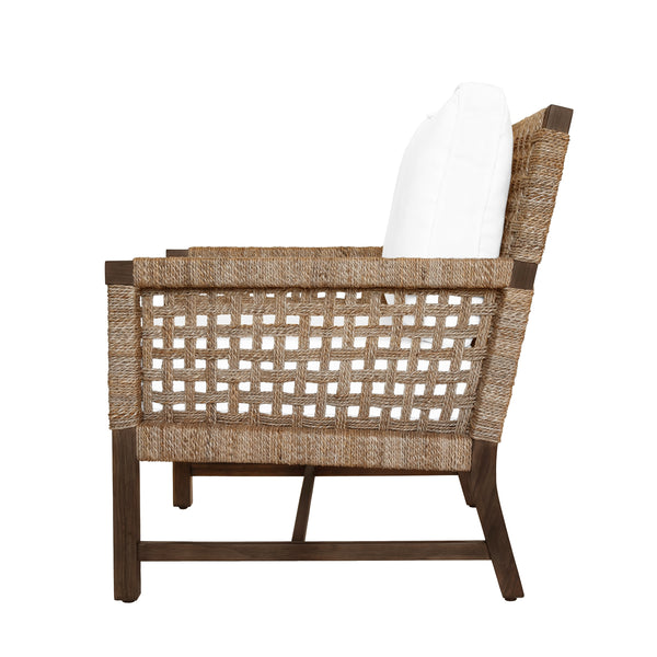 CLUB CHAIR WITH WOVEN SEAGRASS DETAIL AND IVORY LINEN CUSHION