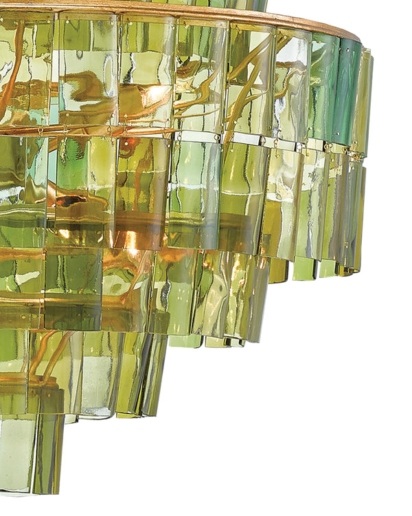 Sommelier Chandelier In Dark Contemporary Gold Leaf & Green