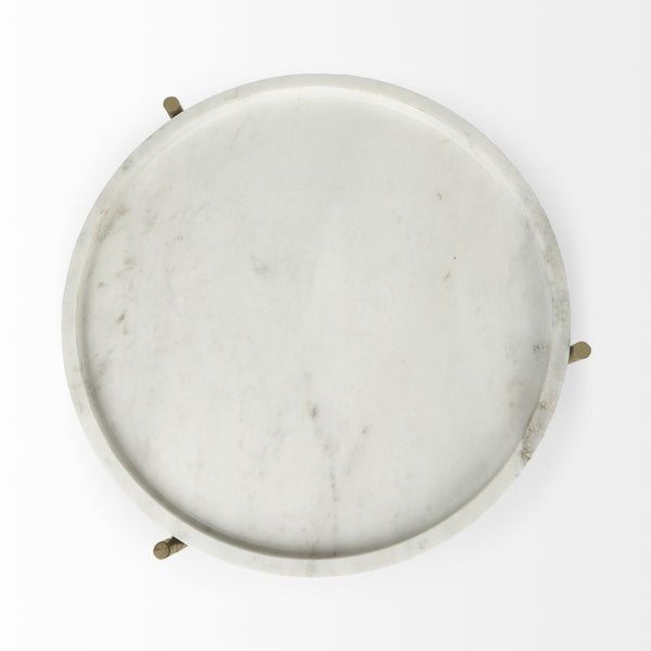 Stella 17L x 17W White Round Marble Top W/Gold Base Accent Table