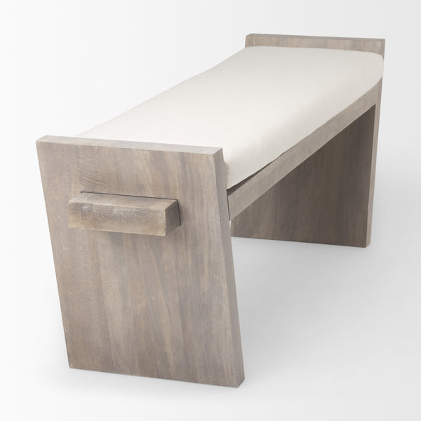 Elaine I 58L x 14.75W x 20H Brown Wood Upholstered Cream Seat Entryway Bench