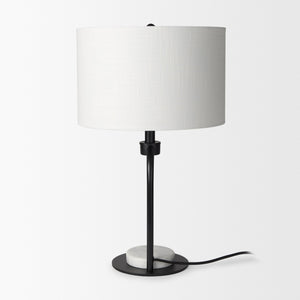 Sarah 15.0L x 10.0W x 22.2H Arched Black Metal W/Marble Cube and White Shade Table Lamp