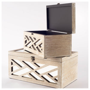 Tiffany (Set of 2) Off-White Wooden W/ Mirror Inlay Chevron Boxes