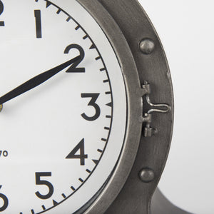 Camden Gray Distressed Metal Porthole Table Clock