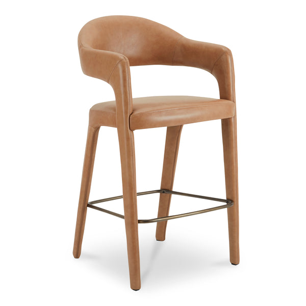 Martens Brown Leather Bar Stool with Barrel Back