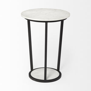 Bombola II (Large) 18L x 18W White Round Marble Top W/Black Metal Frame Accent Table