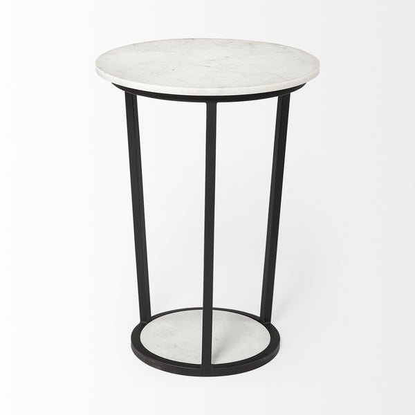 Bombola II (Large) 18L x 18W White Round Marble Top W/Black Metal Frame Accent Table