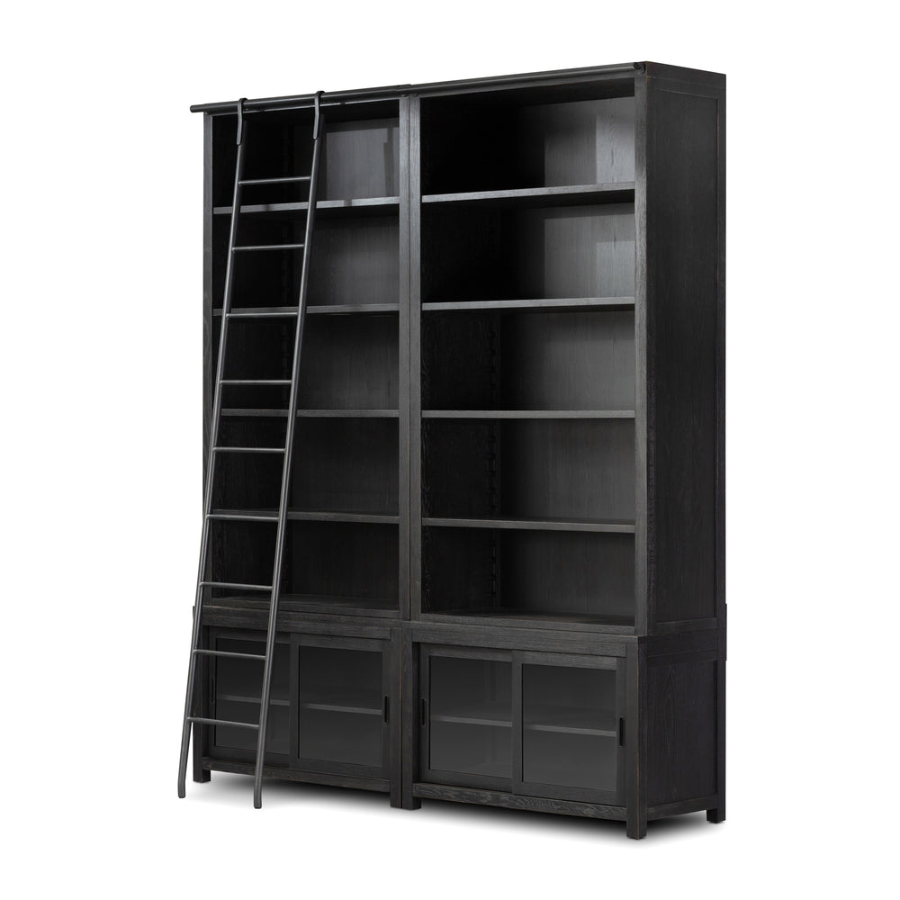 Admont Double Bookcase W Ladder In Worn Blk