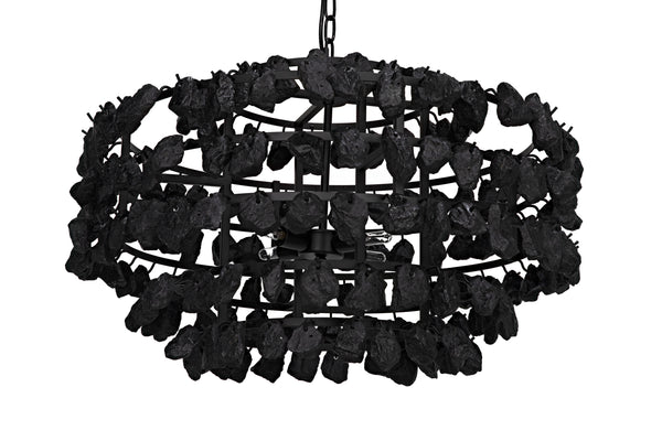 Vulcan Chandelier, Black Steel with Black Glass