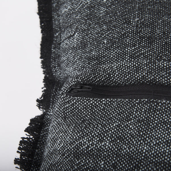 Malia 20L x 20W Black and Teal Fabric Fringed Pillow Cover