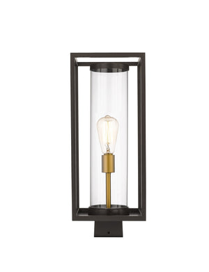 Dunbroch 1 Light Outdoor Post Mount Fixture in Deep Bronze + Outdoor Brass Finish