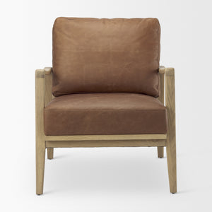 Raeleigh 28.0L x 34.1W x 34.4H Cognac Leather W/ Light Brown Wood Frame Accent Chair