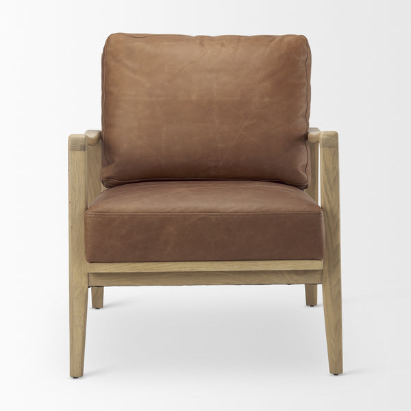 Raeleigh 28.0L x 34.1W x 34.4H Cognac Leather W/ Light Brown Wood Frame Accent Chair