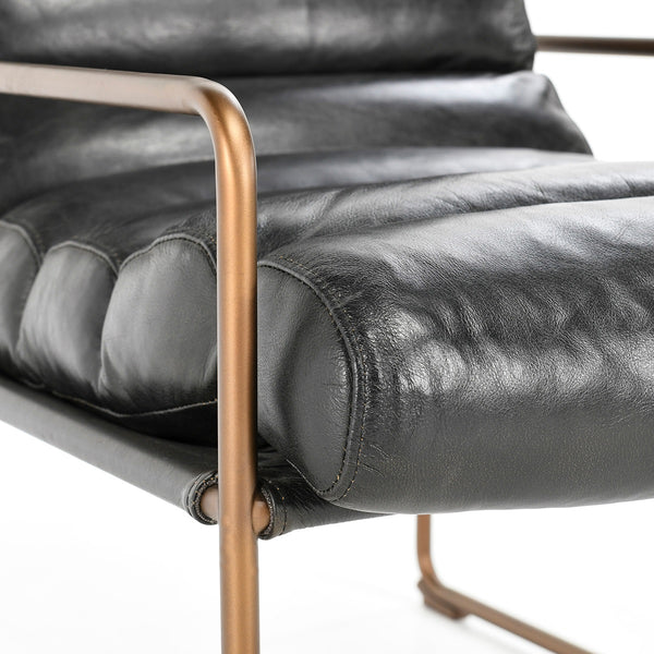Argo Leather Accent Chair - Jet Black with Metal Frame