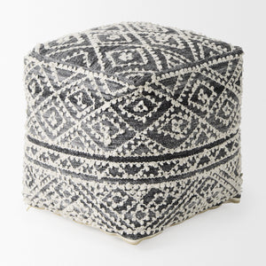 Farida  16.0L x 16.0W x 16.0H Dark Gray Wool and Polyester Patterned Pouf
