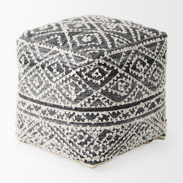 Farida  16.0L x 16.0W x 16.0H Dark Gray Wool and Polyester Patterned Pouf