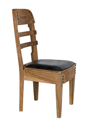 Laila Teak Chair in Satin Finish with Black Leather Seating