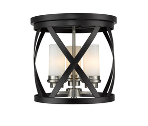 Malcalester 3 Light Flush Mount in Matte Black + Brushed Nickel Finish