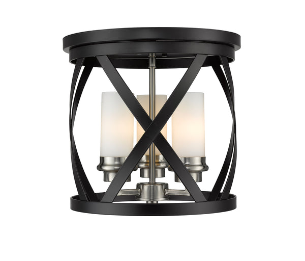 Malcalester 3 Light Flush Mount in Matte Black + Brushed Nickel Finish