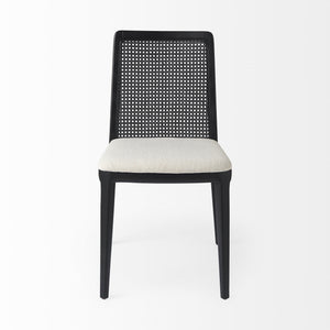 Clara Black Wood W/ Cream Fabric Seat and Cane Back Armless Dining Chair