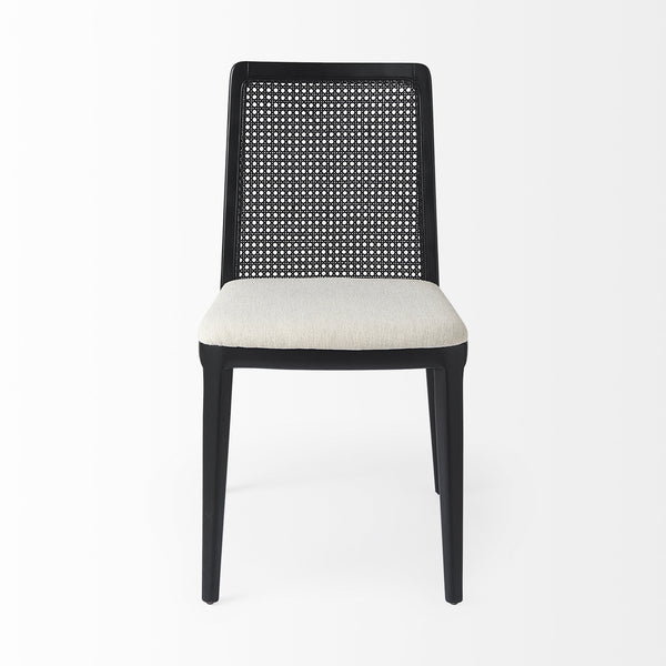 Clara Black Wood W/ Cream Fabric Seat and Cane Back Armless Dining Chair