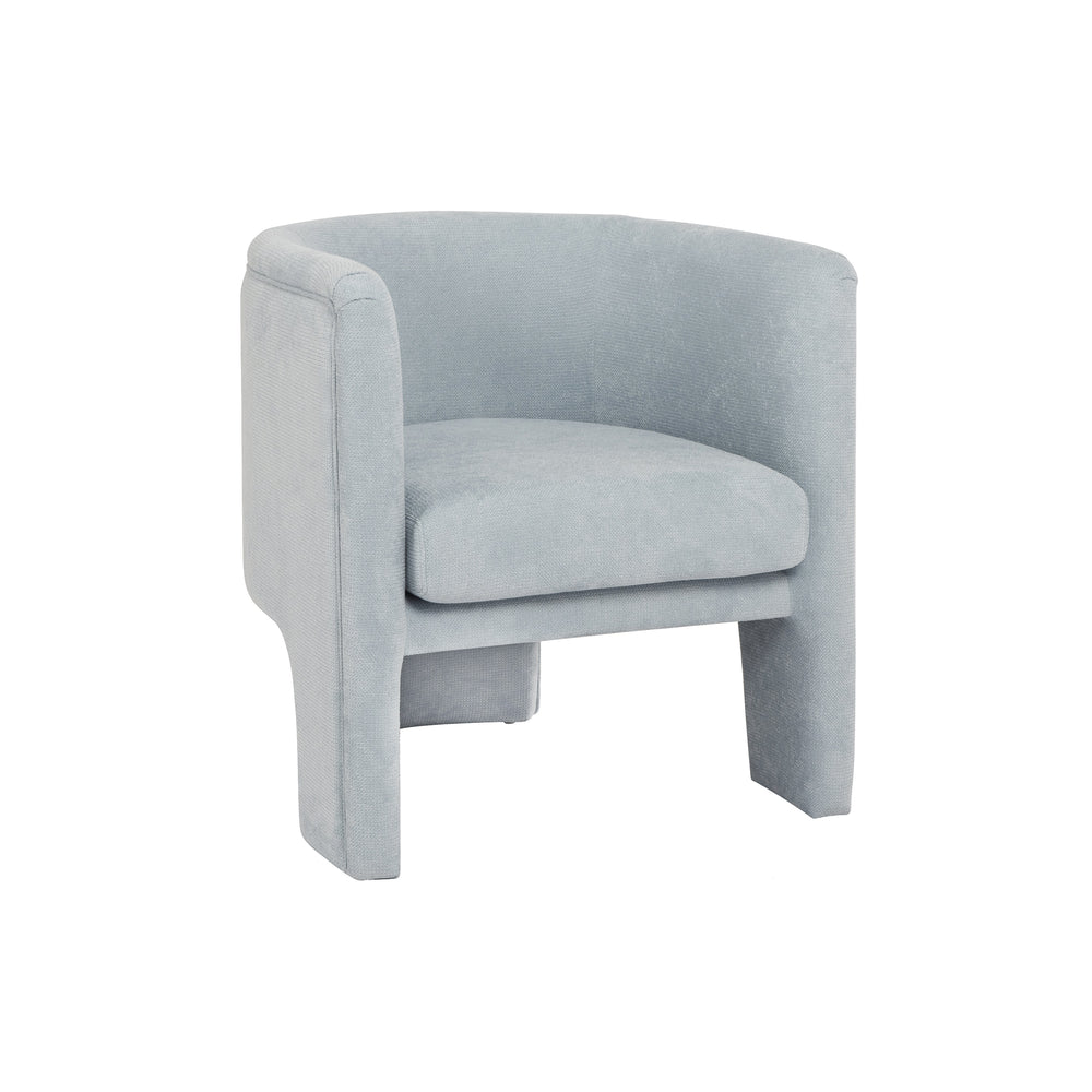 THREE LEG FULLY UPHOLSTERED BARREL CHAIR IN PERFORMANCE LIGHT BLUE CHENILLE