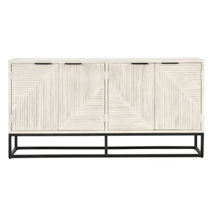Flint Solid Wood 4Dr Cabinet on Black Iron Base