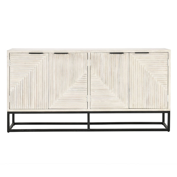 Flint Solid Wood 4Dr Cabinet on Black Iron Base