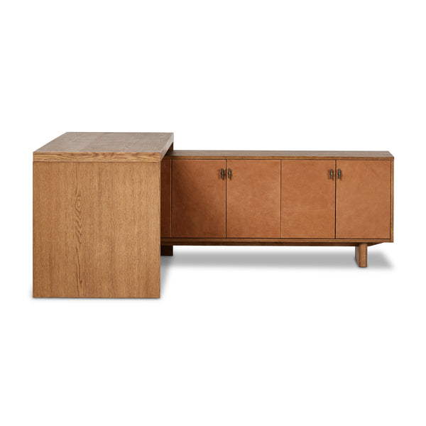 Posada L In Shaped Desk In Amber Oak Veneer