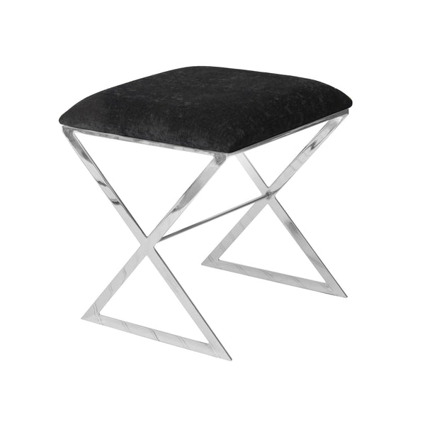 "X" STOOL, NICKEL W BLK VELVET