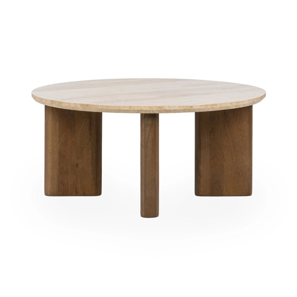 Idella Travertine Round Coffee Table - Tan
