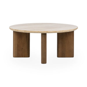 Idella Travertine Round Coffee Table - Tan