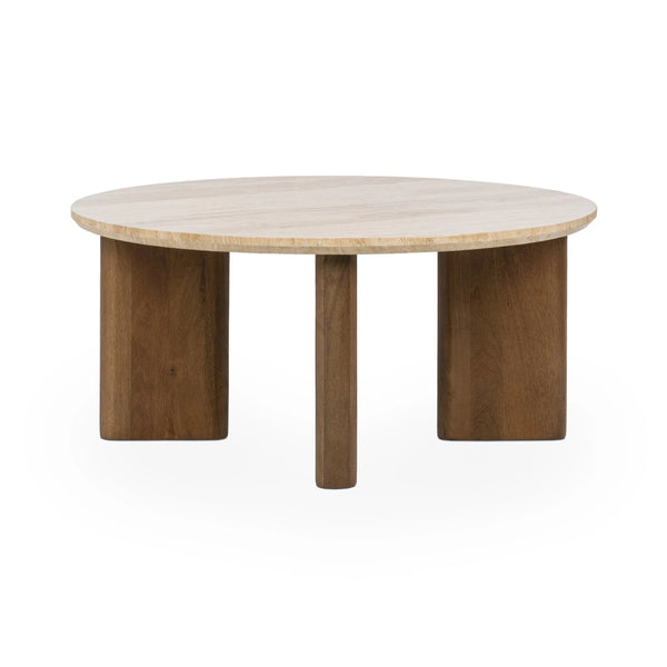 Idella Travertine Round Coffee Table - Tan