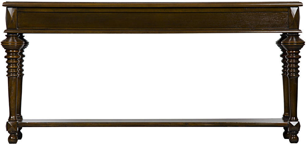 Colonial Birch and Veneer Large Sofa Table in Distressed Brown