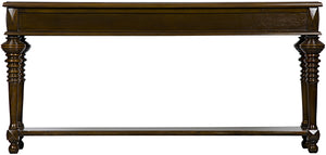 Colonial Birch and Veneer Large Sofa Table in Distressed Brown