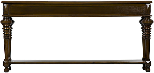 Colonial Birch and Veneer Large Sofa Table in Distressed Brown