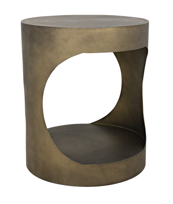 Eclipse Round Side Table, Metal with Aged Brass Finish