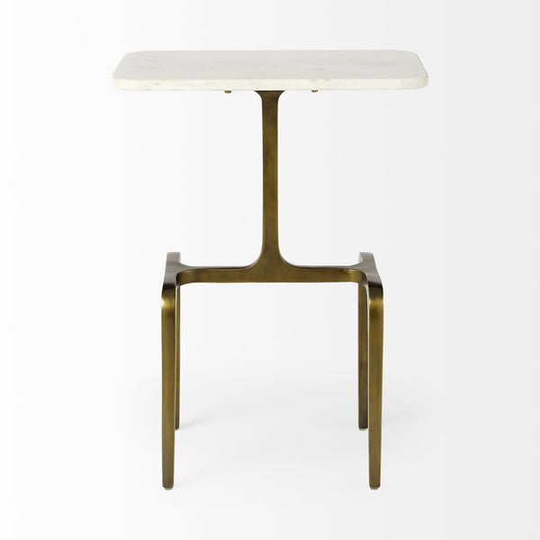 Preston 17.3L x 11.3W x 22.8H White Marble Top W/Gold Metal Accent Table
