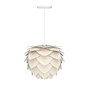 Aluvia Mini Hardwired Pendant in Pearl with White Cord