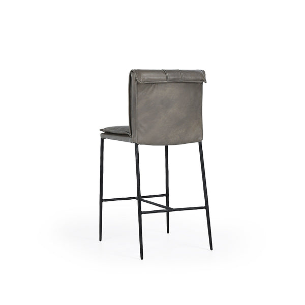 Mayer Leather Counter Stool with Hammered Iron Legs