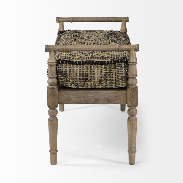 Fullerton II 57L x 21W Jute Patterned Top W/Brown Wood Base Accent Bench