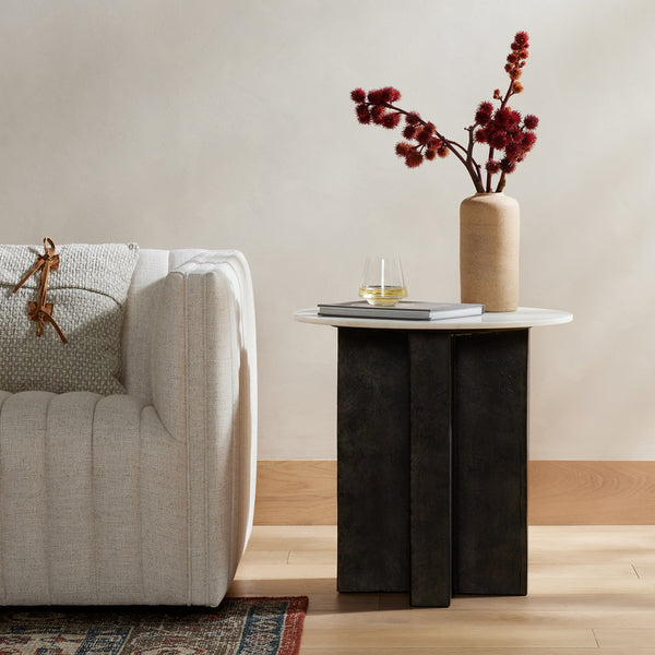 Terrell Round End Table In Plsh White