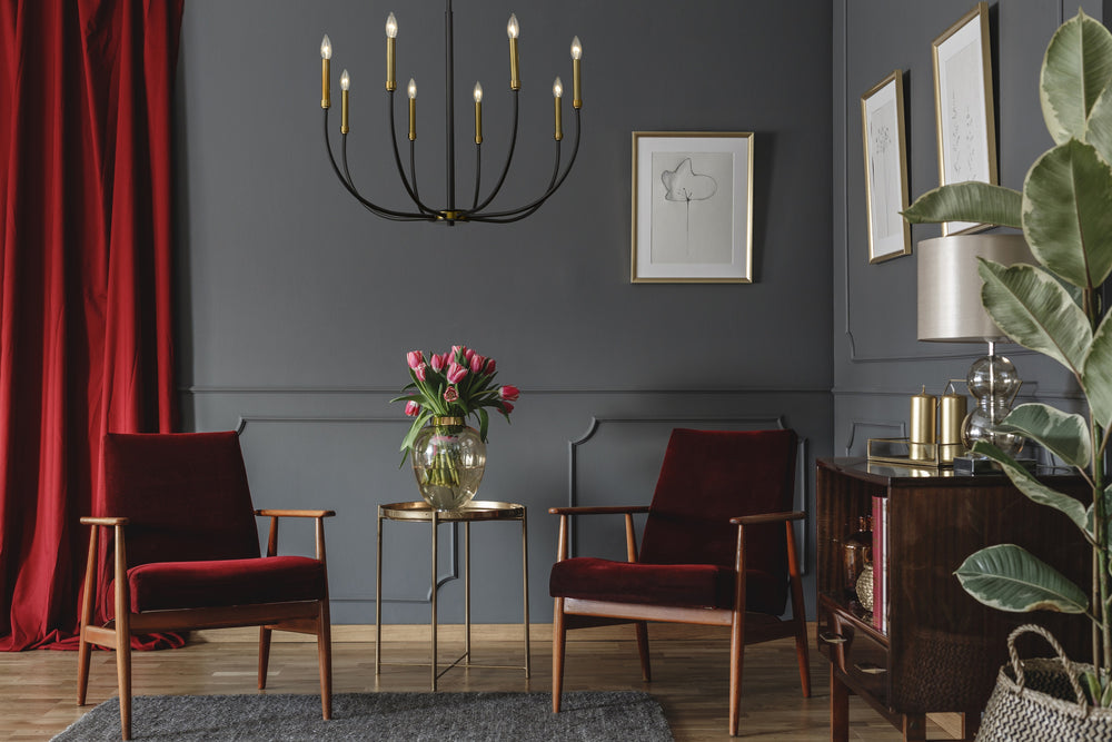 Haylie 8 Light Chandelier in Matte Black + Olde Brass Finish