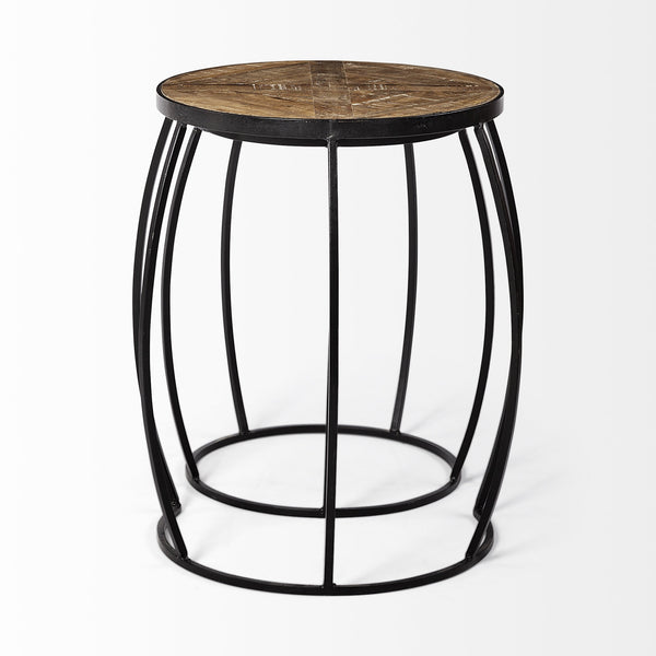 Clapp III (Set of 2) 20L x 20W Brown Round Wood Top W/ Black Metal Frame Nesting Accent Tables